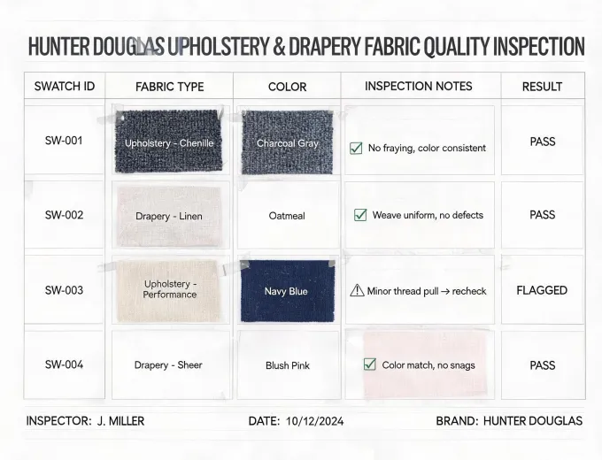 Hunter Douglas material inspection